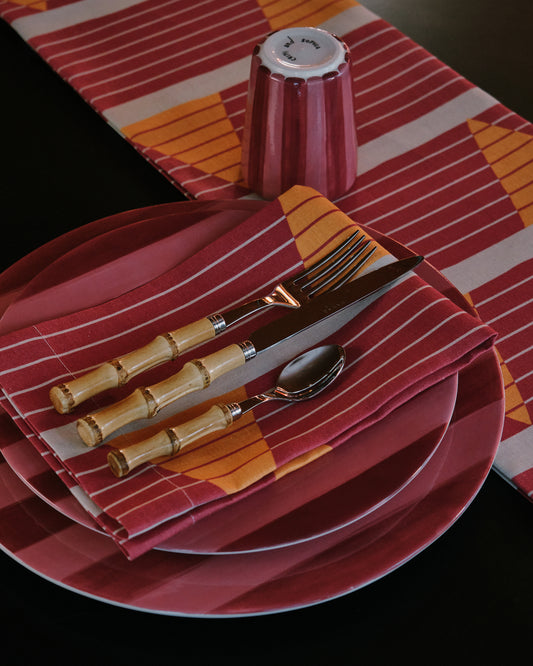 Lines Terracotta Linen Tablecloth