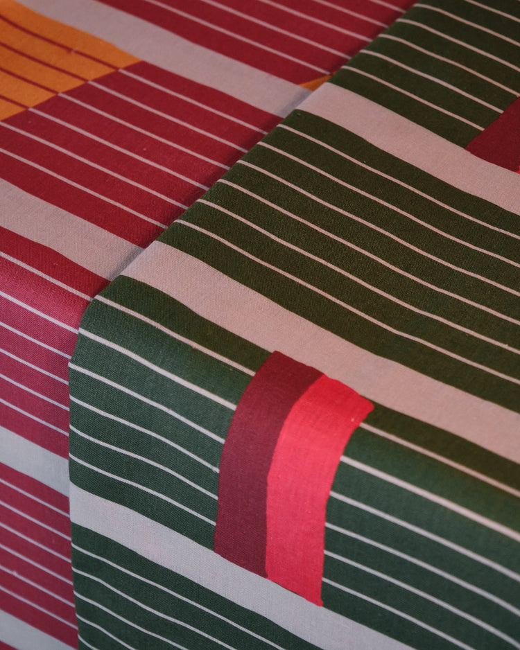 Lines Terracotta Linen Tablecloth