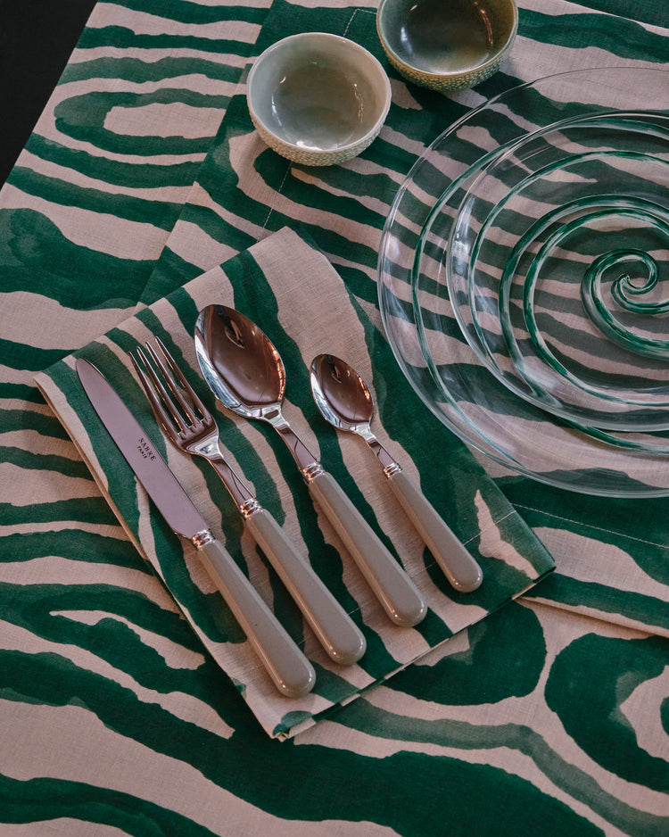 Set of 4 Animal Print Green Linen Napkins