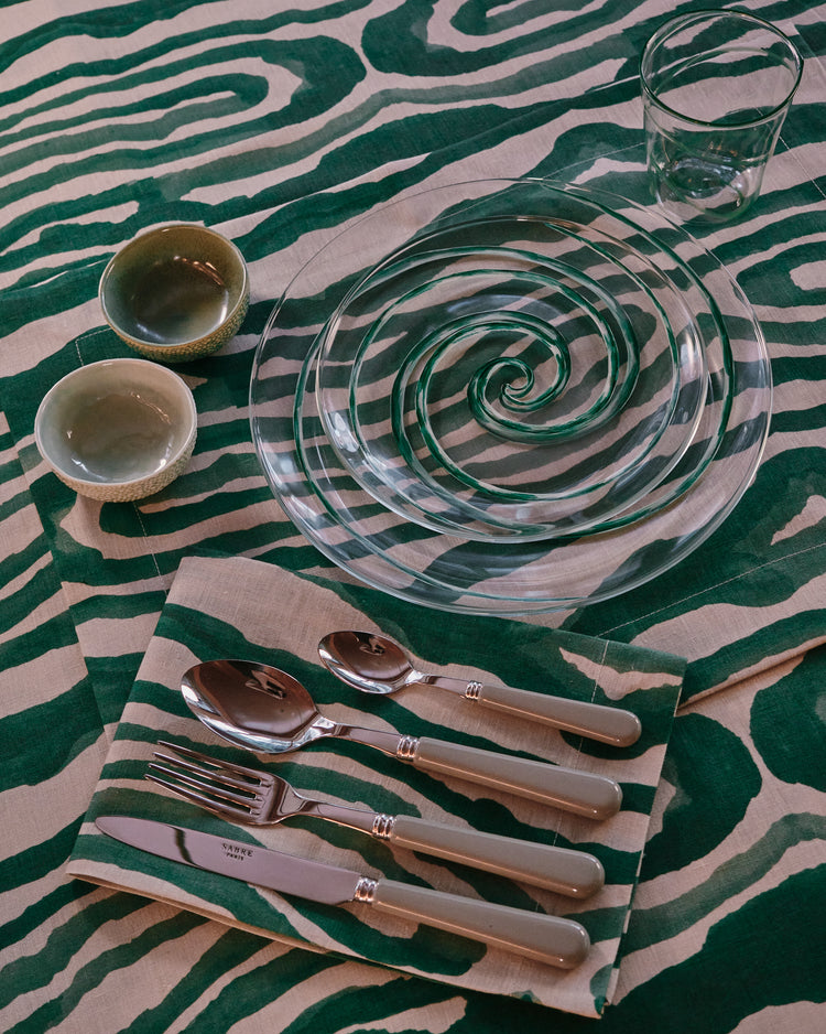 Set of 4 Animal Print Green Linen Napkins