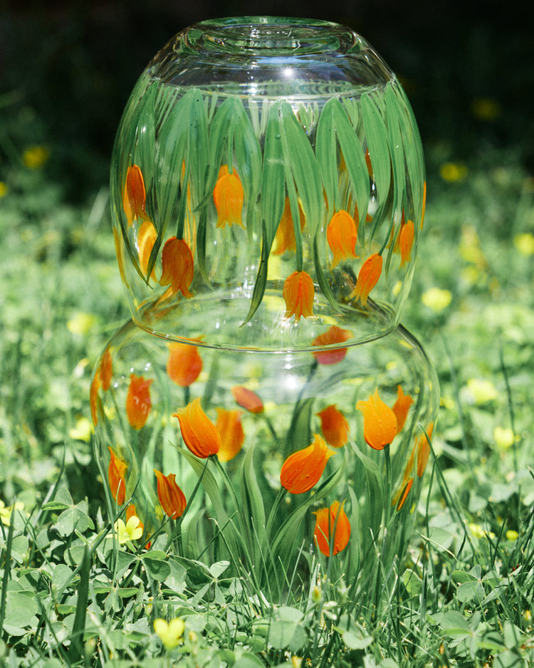 Bedside Table Water Hand-painted Glass Set Tulip Orange