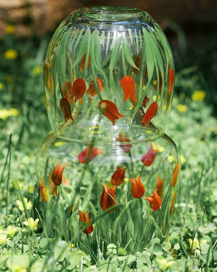 Bedside Table Water Hand-painted Glass Set Tulip Red