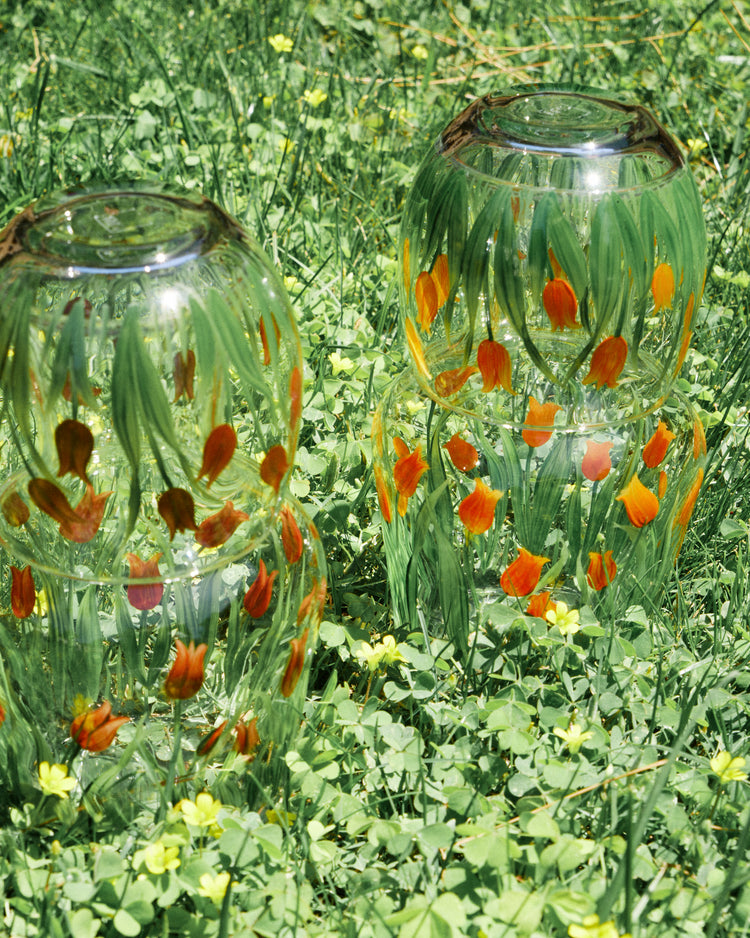 Bedside Table Water Hand-painted Glass Set Tulip Red