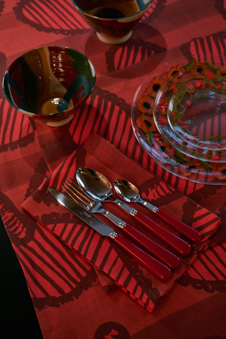 Set of 4 Hearts Red Linen Napkins