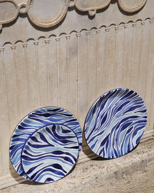 Animal Print Hand-Painted Blue Ceramic Dessert Plate