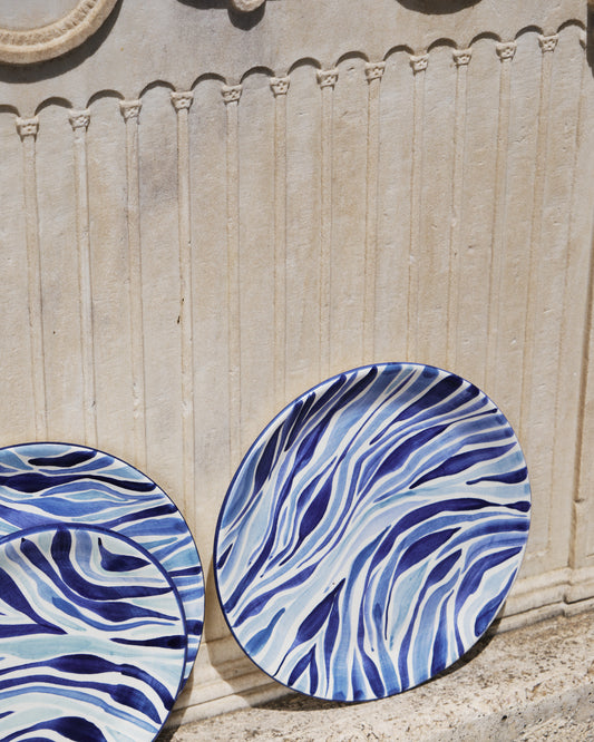 Animal Print Hand-Painted Blue Ceramic Dinner Plate