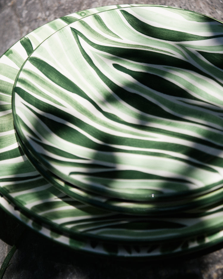 Animal Print Hand-Painted Green Ceramic Dinner Plate