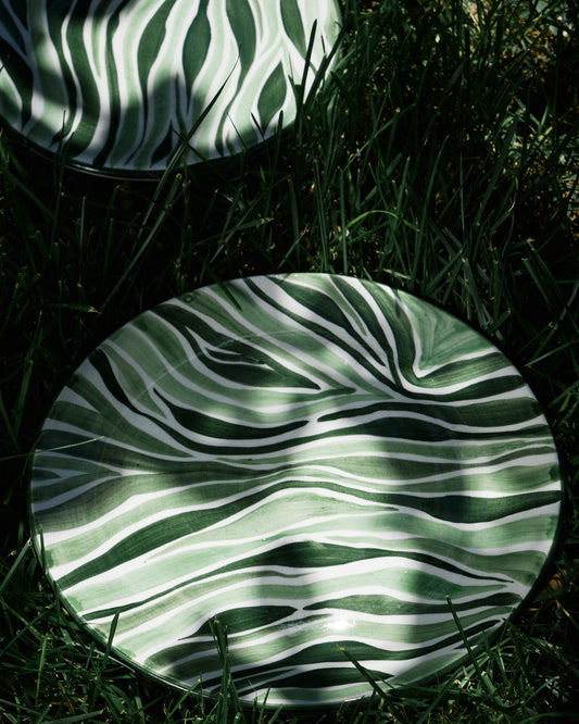 Animal Print Hand-Painted Green Ceramic Dinner Plate