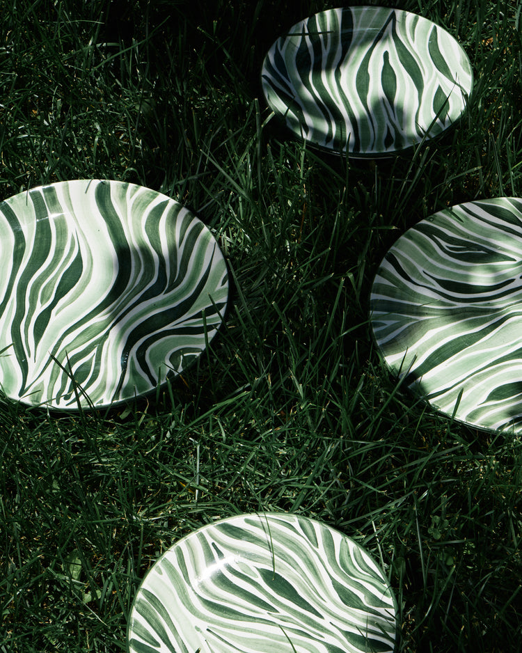 Animal Print Hand-Painted Green Ceramic Dinner Plate