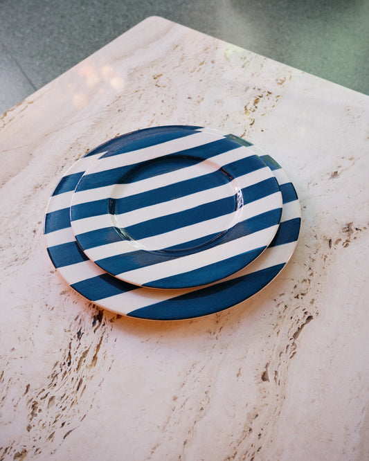 Striped White & Blue Dinner Plate