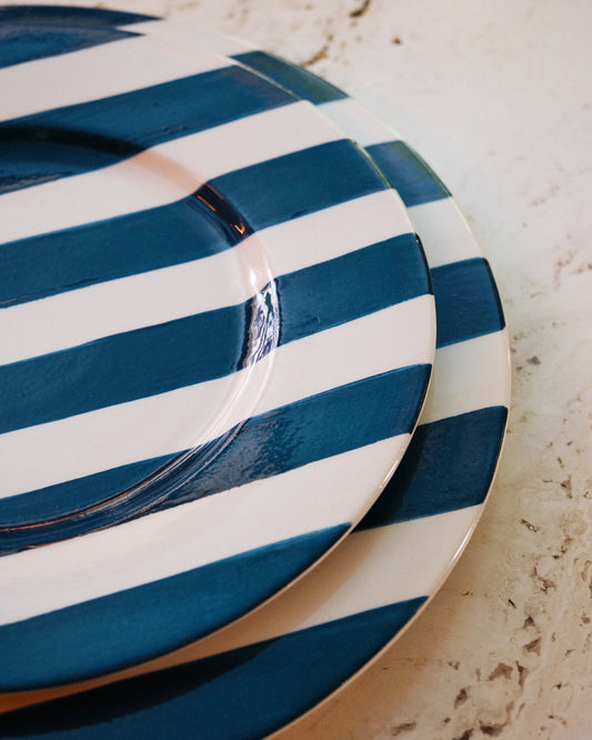 Striped White & Blue Dinner Plate