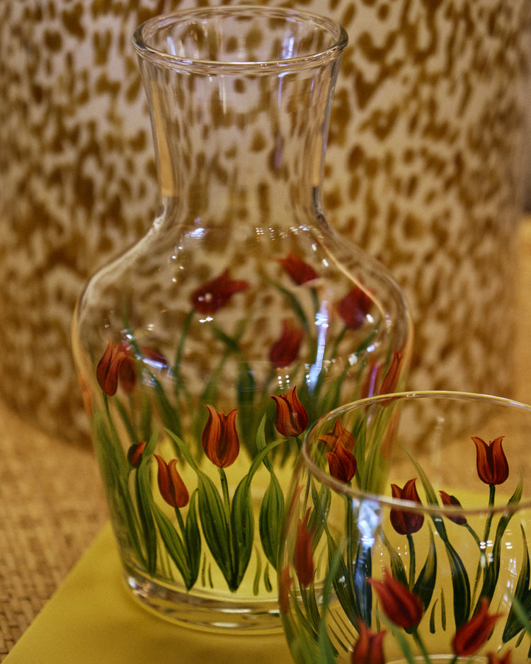 Bedside Table Water Hand-painted Glass Set Tulip Red