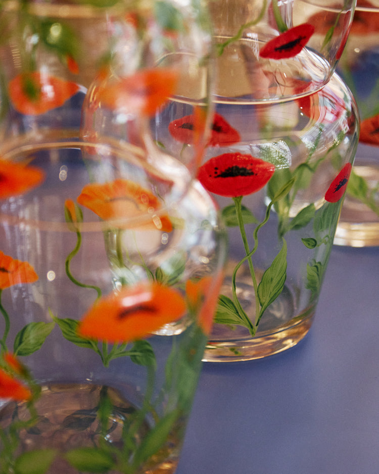 Bedside Table Water Hand-painted Glass Set Poppy Orange