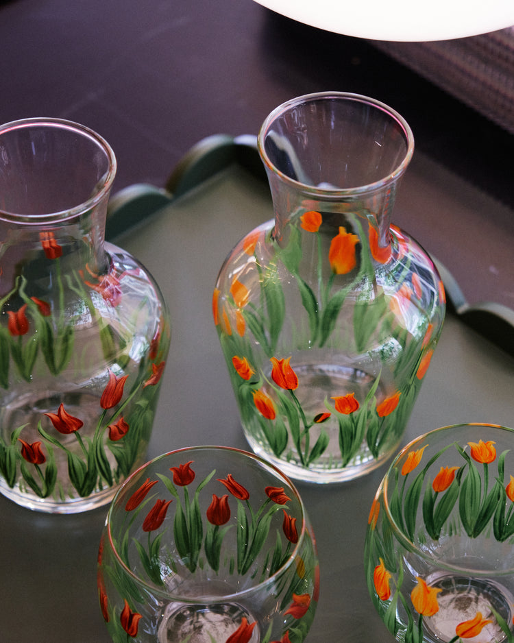 Bedside Table Water Hand-painted Glass Set Tulip Orange