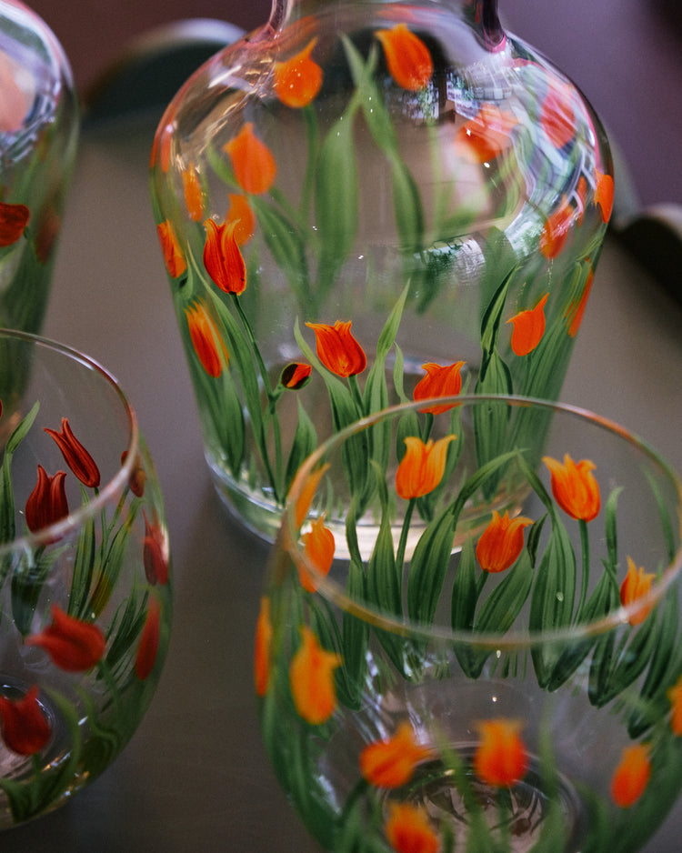 Bedside Table Water Hand-painted Glass Set Tulip Orange