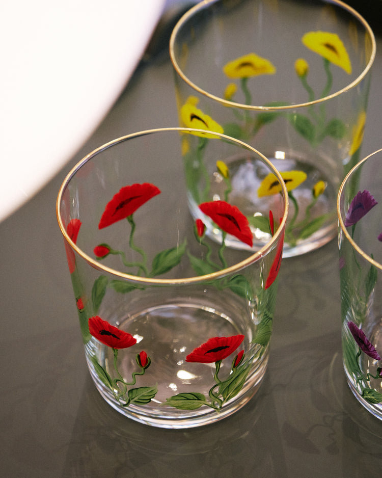 Set of 4 Poppy Hand-painted Tumbler Glass