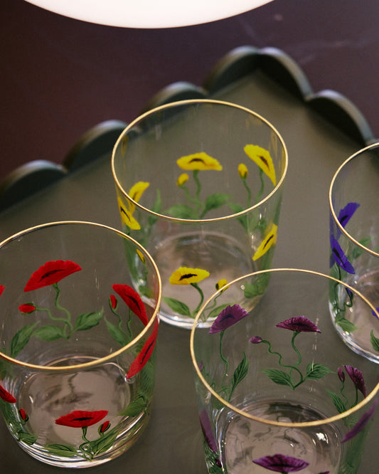 Set of 4 Poppy Hand-painted Tumbler Glass