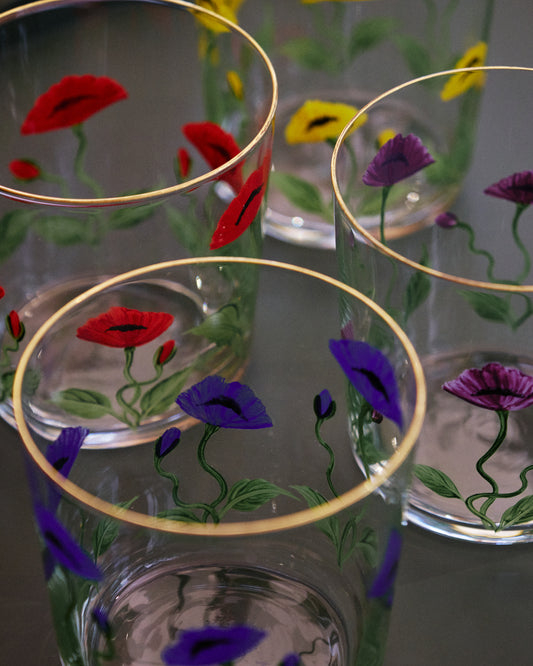 Set of 4 Poppy Hand-painted Tumbler Glass