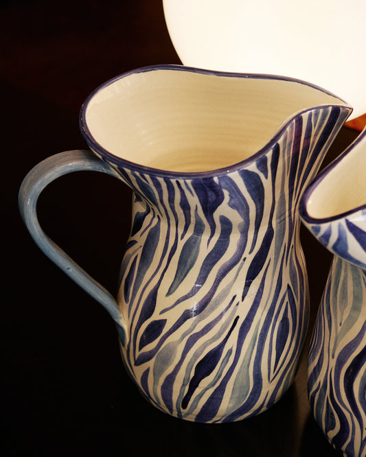 Animal Print Hand-Painted Blue Ceramic Jug
