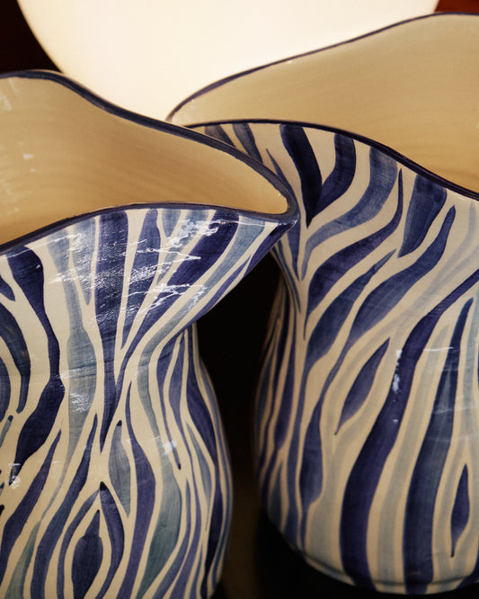 Animal Print Hand-Painted Blue Ceramic Jug