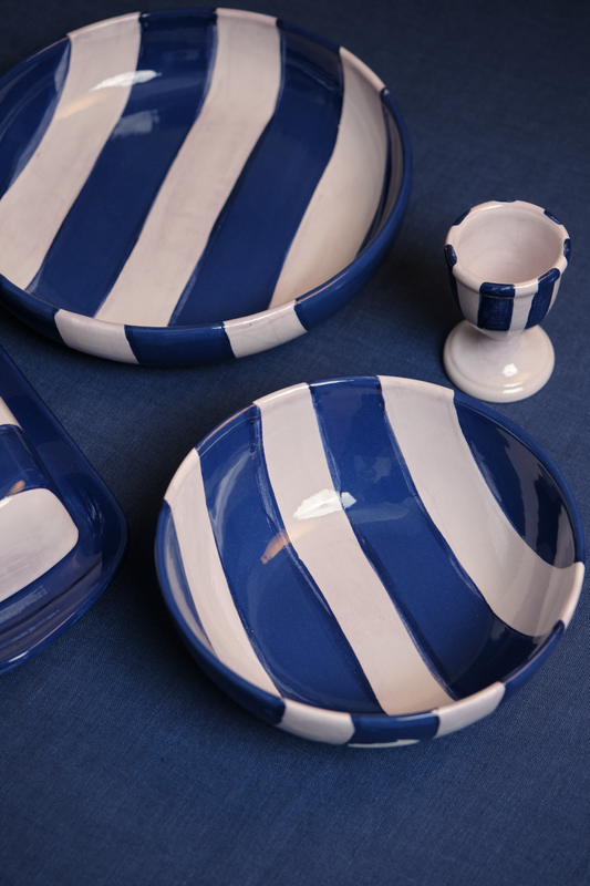 Striped Indigo & Lilac Ceramic Breakfast Plate