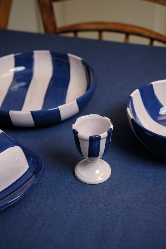 Set of 2 Striped Indigo & Lilac Ceramic Egg Holders