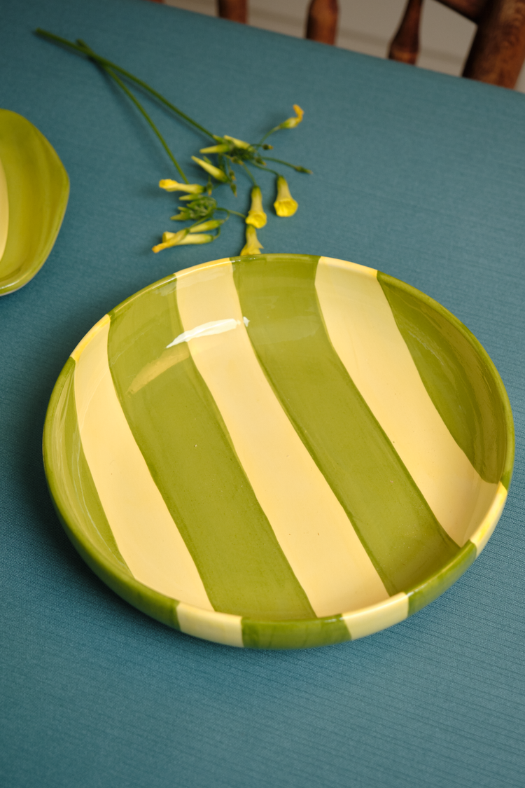 Striped Lime & Green Ceramic Breakfast Plate
