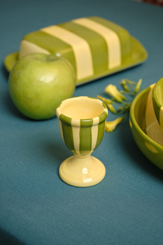 Set of 2 Striped Lime & Green Ceramic Egg Holders