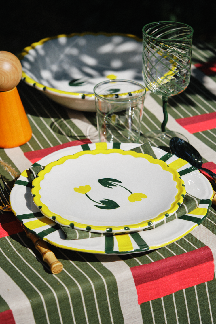 Tulip Hand-Painted Yellow Ceramic Dinner Plate