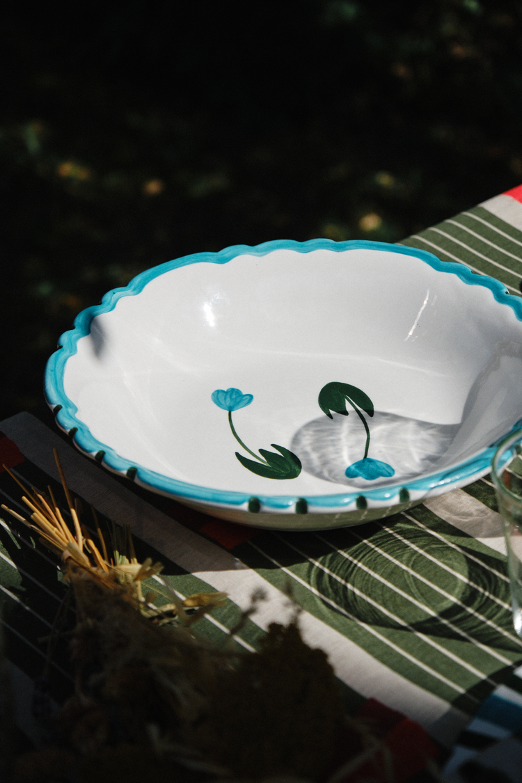 Tulip Hand-Painted Blue Ceramic Salad Bowl