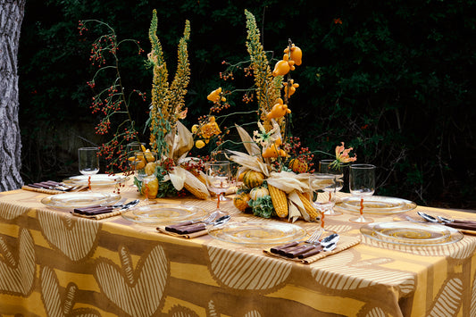 Hearts Yellow Linen Tablecloth