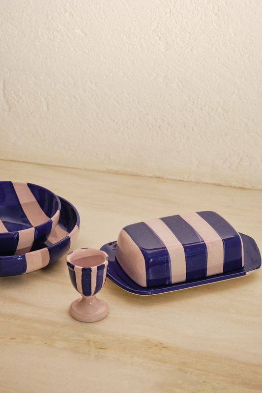 Striped Indigo & Lilac Ceramic Butter Dish