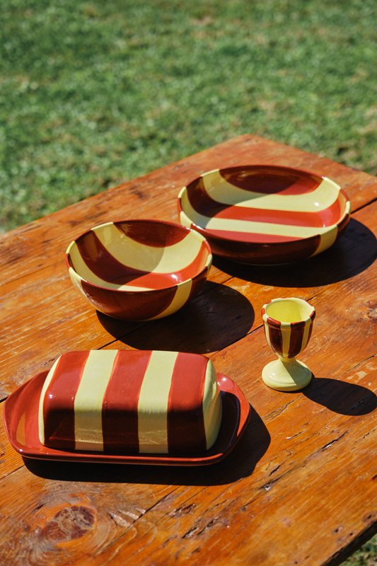 Striped Terracotta & Yellow Butter Dish