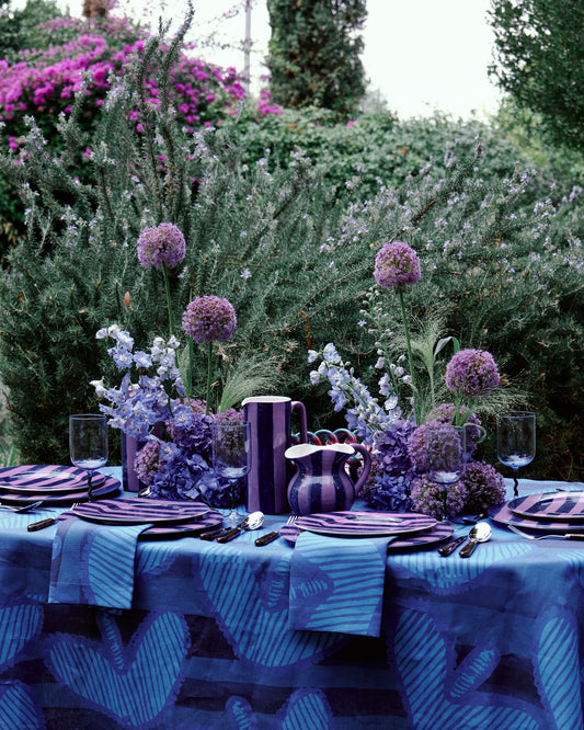 Hearts Blue Linen Tablecloth