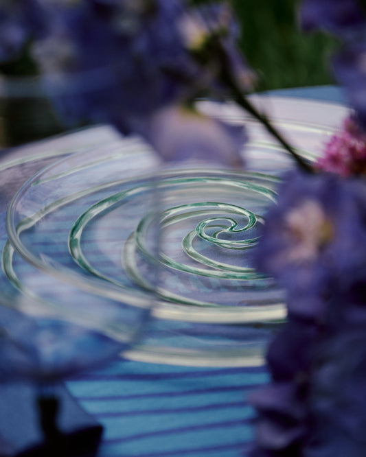 Spiral Hand-Painted Green Glass Dinner Plate