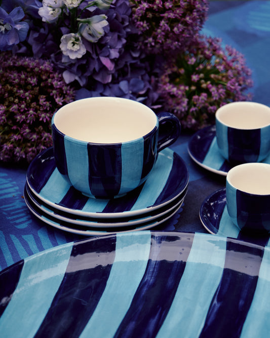 Striped Indigo Blue Cappuccino Cups Set of 2