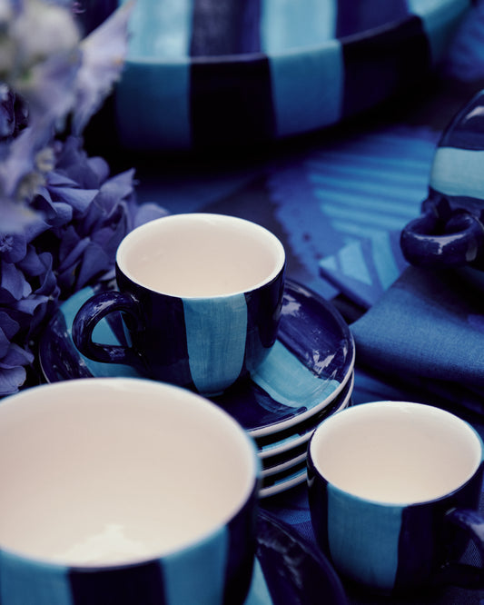 Striped Indigo Blue Espresso Cup set of 2
