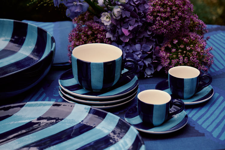 Striped Indigo Blue Cappuccino Cups Set of 2