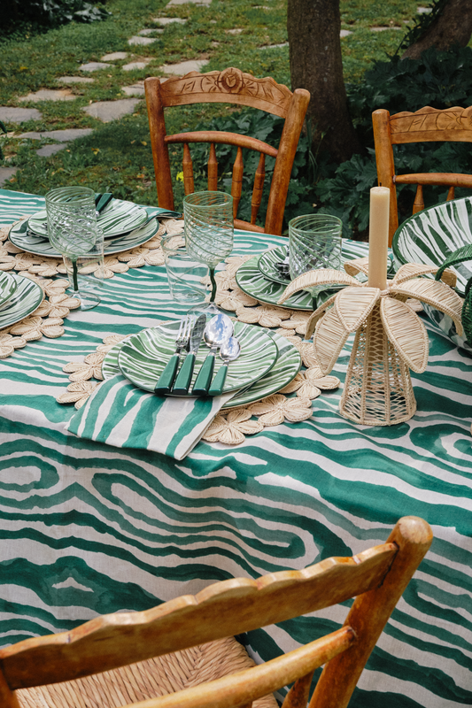 Set of 4 Animal Print Green Linen Napkins