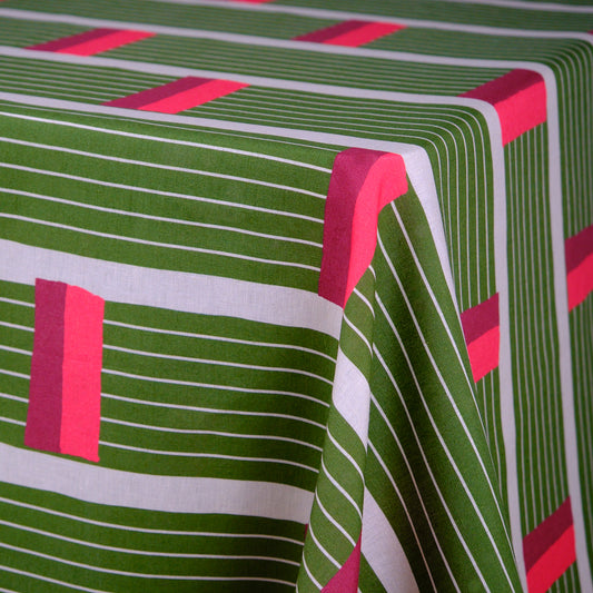 Lines Olive Linen Tablecloth