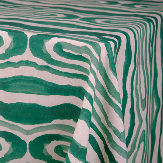 Animal Print Green Linen Tablecloth