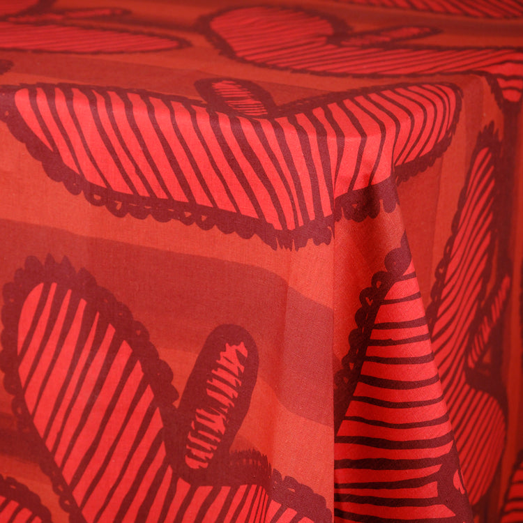 Hearts Red Linen Tablecloth