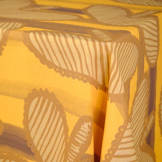 Hearts Yellow Linen Tablecloth