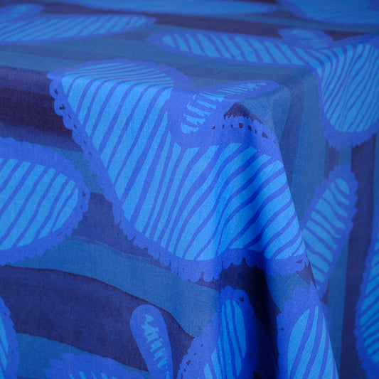 Hearts Blue Linen Tablecloth