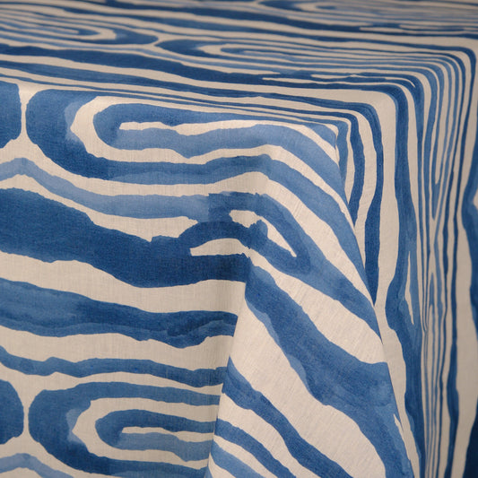 Animal Print Blue Linen Tablecloth