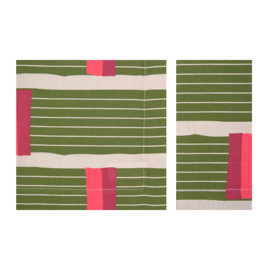 Set of 4 Lines Olive Linen Napkins