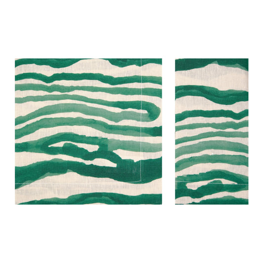 Set of 4 Animal Print Green Linen Napkins