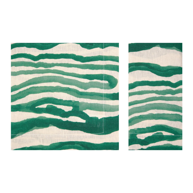 Set of 4 Animal Print Green Linen Napkins