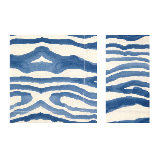 Set of 4 Animal Print Blue Linen Napkins