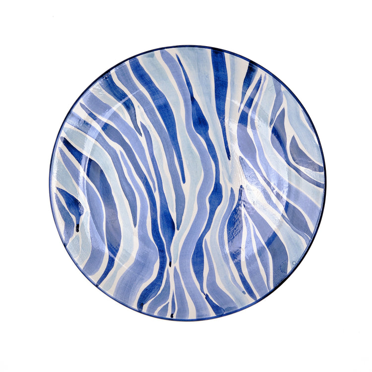 Animal Print Hand-Painted Blue Ceramic Dinner Plate